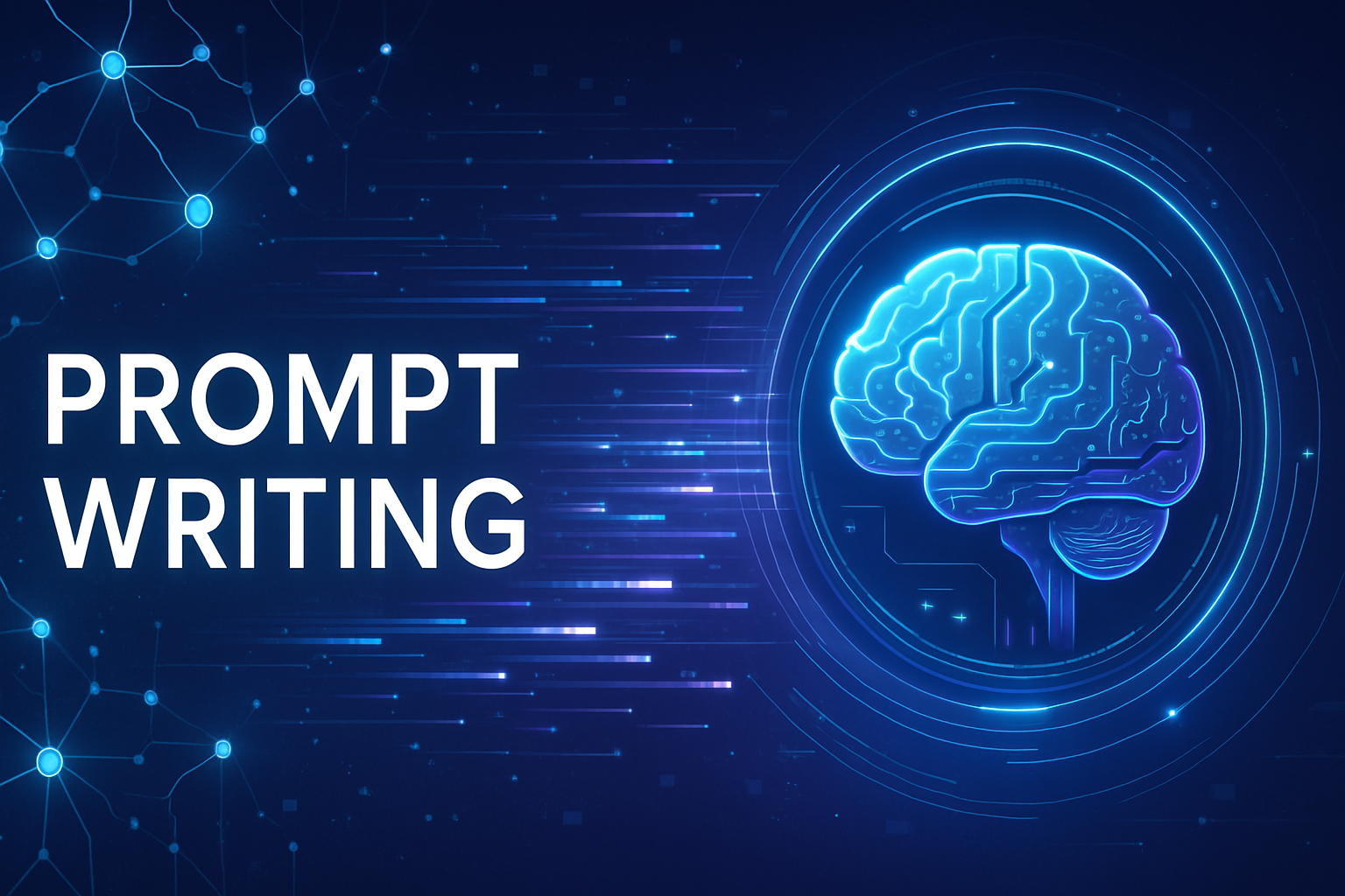 Futuristic AI brain and network representing prompt writing