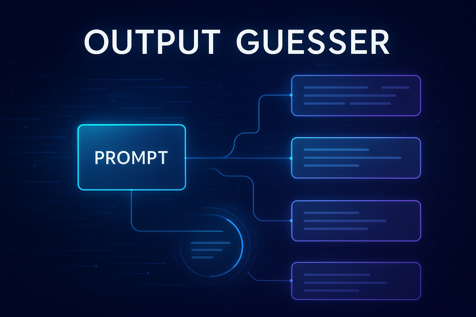 Futuristic interface showing a prompt and multiple AI outputs to choose from