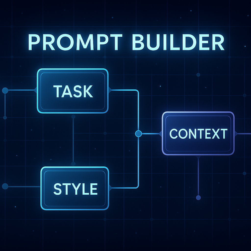 Futuristic interface showing prompt components being assembled