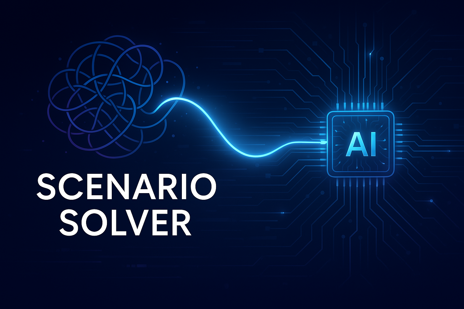 Futuristic interface showing an AI solving a complex scenario or problem